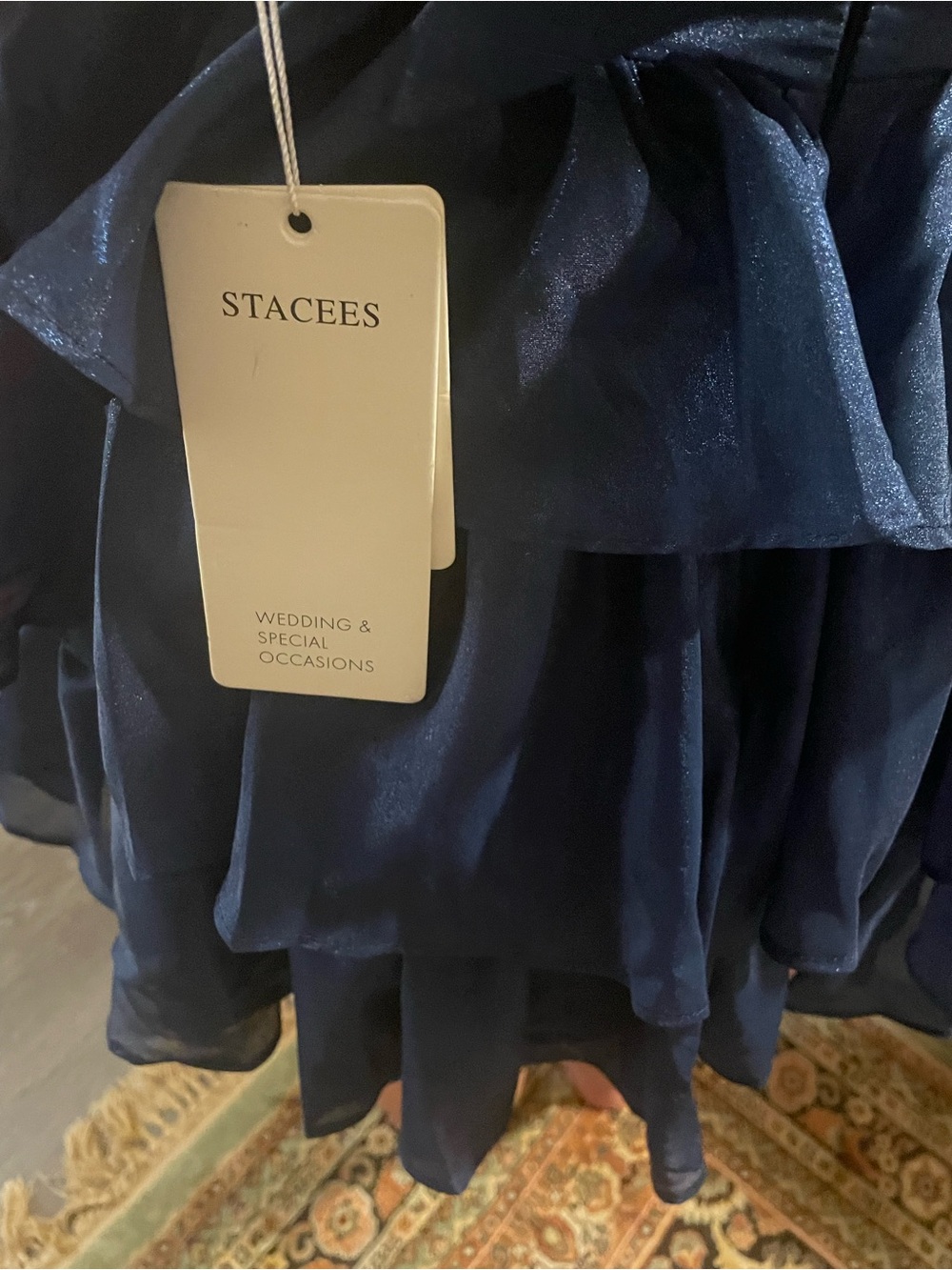 Stacees Navy Blue V-Neck Tiered Ruffle Mini Dress - Picture 6 of 7